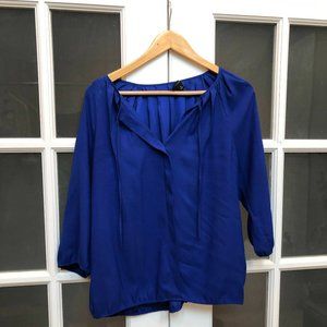 Bright blue Ann Taylor tunic blouse, semi-sheer, M